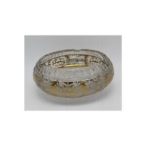 Crystal Gold Trim Deep Etching Diamond Point Czech Bohemian 5.5" Round Ashtray